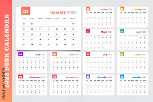 Colorful Gradient  Spiral Type 2022 Table Simple Calendar and Planner
