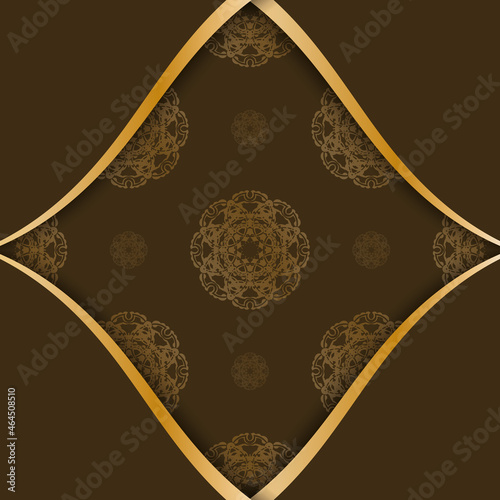 Brown leaflet with gold mandala pattern prepared for printing.