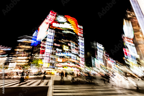 Blurred motion of cars, abstrakt motion blurry of big city. Ginza crossing at night, Tokyo, Japan #464508571