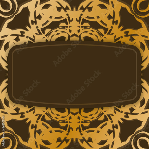 Leaflet in brown color with abstract gold ornaments is prepared for printing.