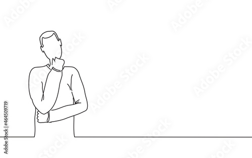 Man thinking isolated on white background. Man thinking for web site, poster, placard, ad, cover magazine and print materials. Man thinking, modern drawing concept