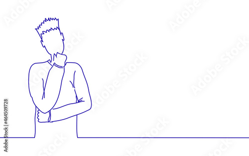 Man thinking isolated on white background. Man thinking for web site, poster, placard, ad, cover magazine and print materials. Man thinking, modern drawing concept