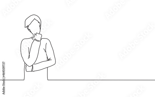 Man thinking isolated on white background. Man thinking for web site, poster, placard, ad, cover magazine and print materials. Man thinking, modern drawing concept