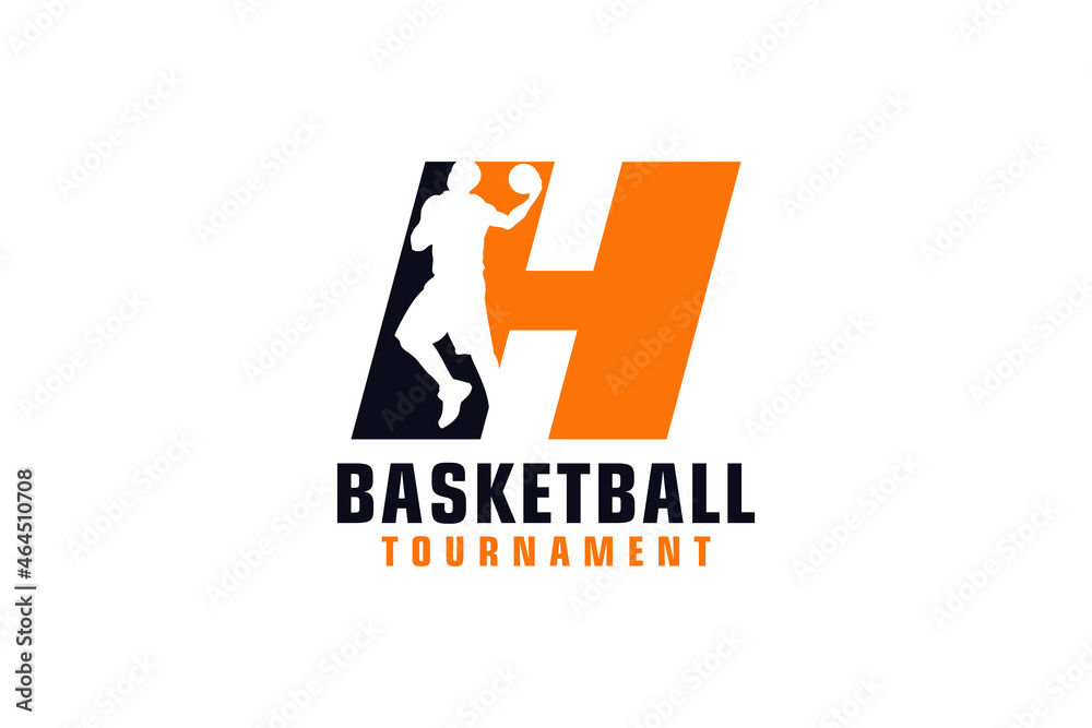 Letter H with Basketball Logo Design. Vector Design Template Elements