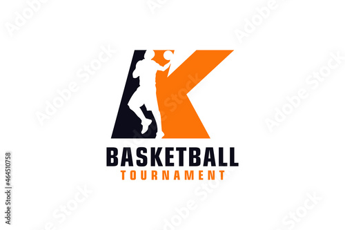 Letter K with Basketball Logo Design. Vector Design Template Elements for Sport Team or Corporate Identity.