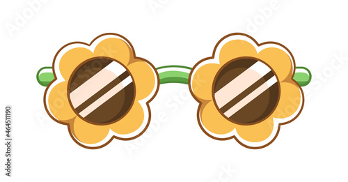 Yellow flower sunglasses clipart. Funky party glasses vector illustration.