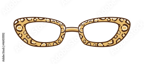 Leopard print eyeglasses frame clipart. Funky party glasses eyewear cartoon vector illustration.