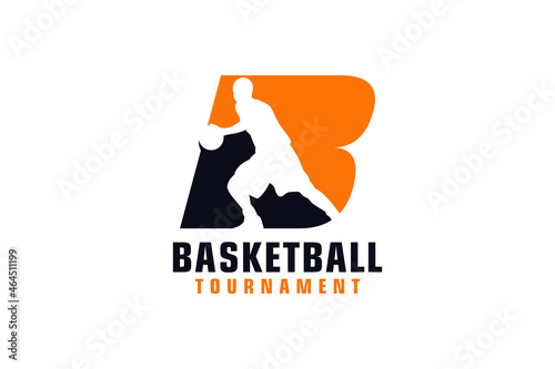 Letter B with Basketball Logo Design. Vector Design Template Elements for Sport Team or Corporate Identity.