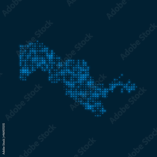 Uzbekistan dotted glowing map. Shape of the country with blue bright bulbs. Vector illustration.