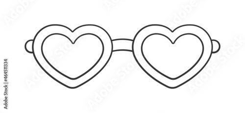 Heart shaped sunglasses line art outline clipart. Funky party glasses eyewear cartoon vector illustration.