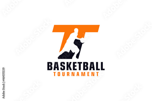 Letter T with Basketball Logo Design. Vector Design Template Elements for Sport Team or Corporate Identity.