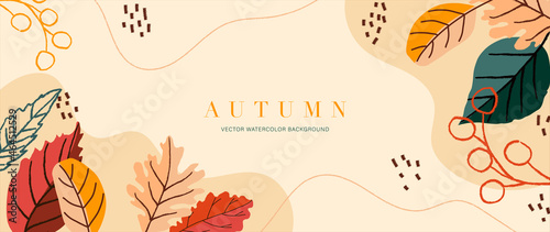 Autumn background vector. Autumn shopping event illustration wallpaper with hand drawn icons set. This design good for banner, sale poster, packaging background and greeting card.