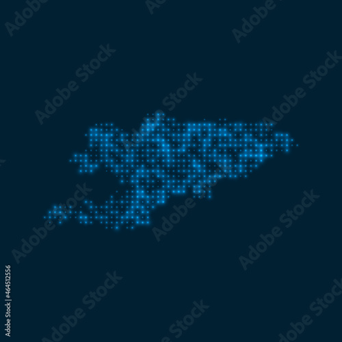 Kyrgyzstan dotted glowing map. Shape of the country with blue bright bulbs. Vector illustration.
