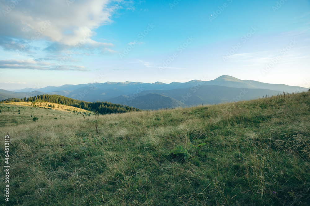 evening mountain peaks. walk in the mountains. outdoor recreation. panorama