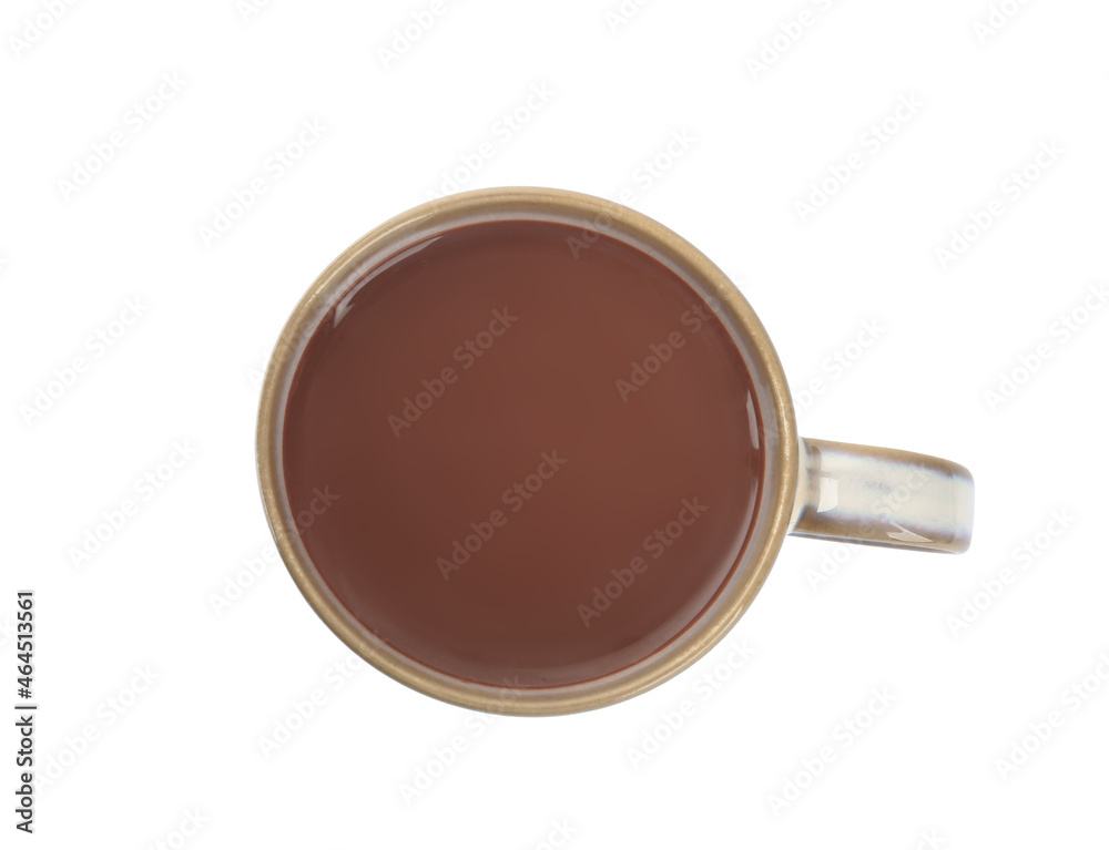 Cup of delicious hot chocolate isolated on white, top view Cup of delicious hot chocolate isolated on white, top view