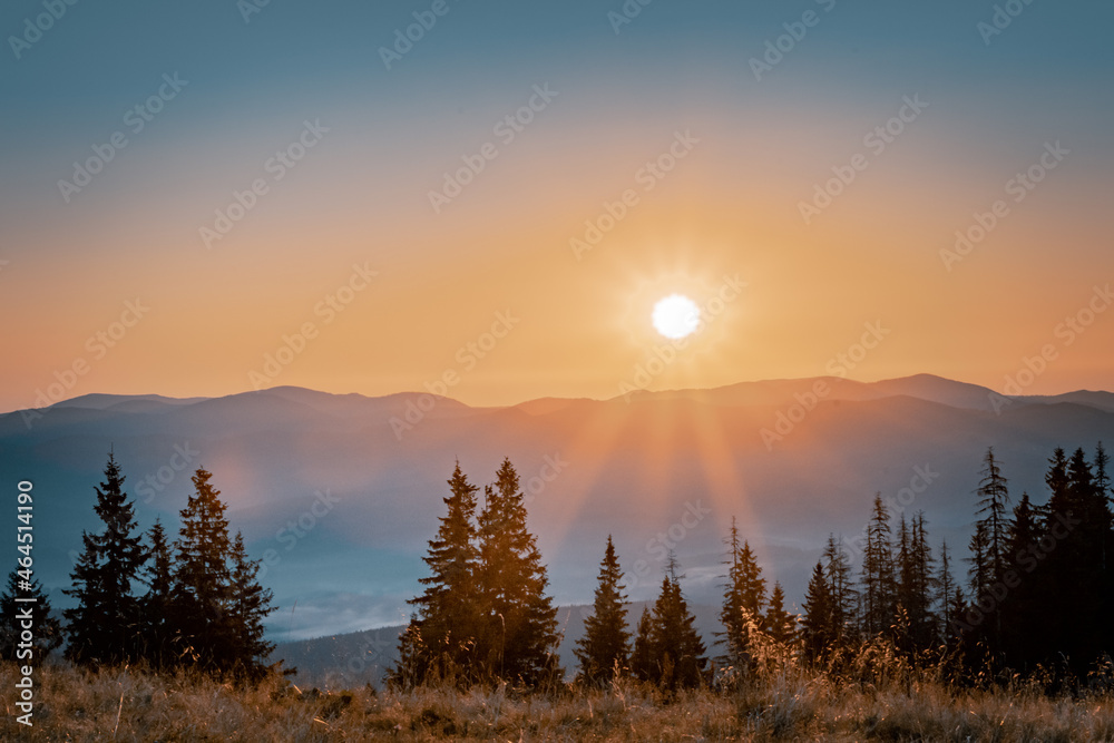incredible sunrise in the mountains. vacation in the mountains. mountain landscapes