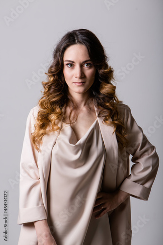 portrait of a smiling woman in profile. The caucasian face is covered with hair. The concept of skin care, natural cosmetics, Brazilian blowout, chemistry, painting with henna