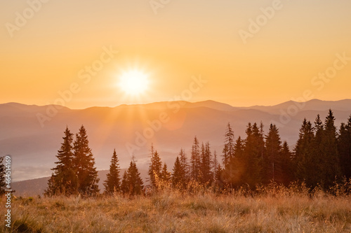 sunbeams. sunrise in the mountains. incredible mountain landscape