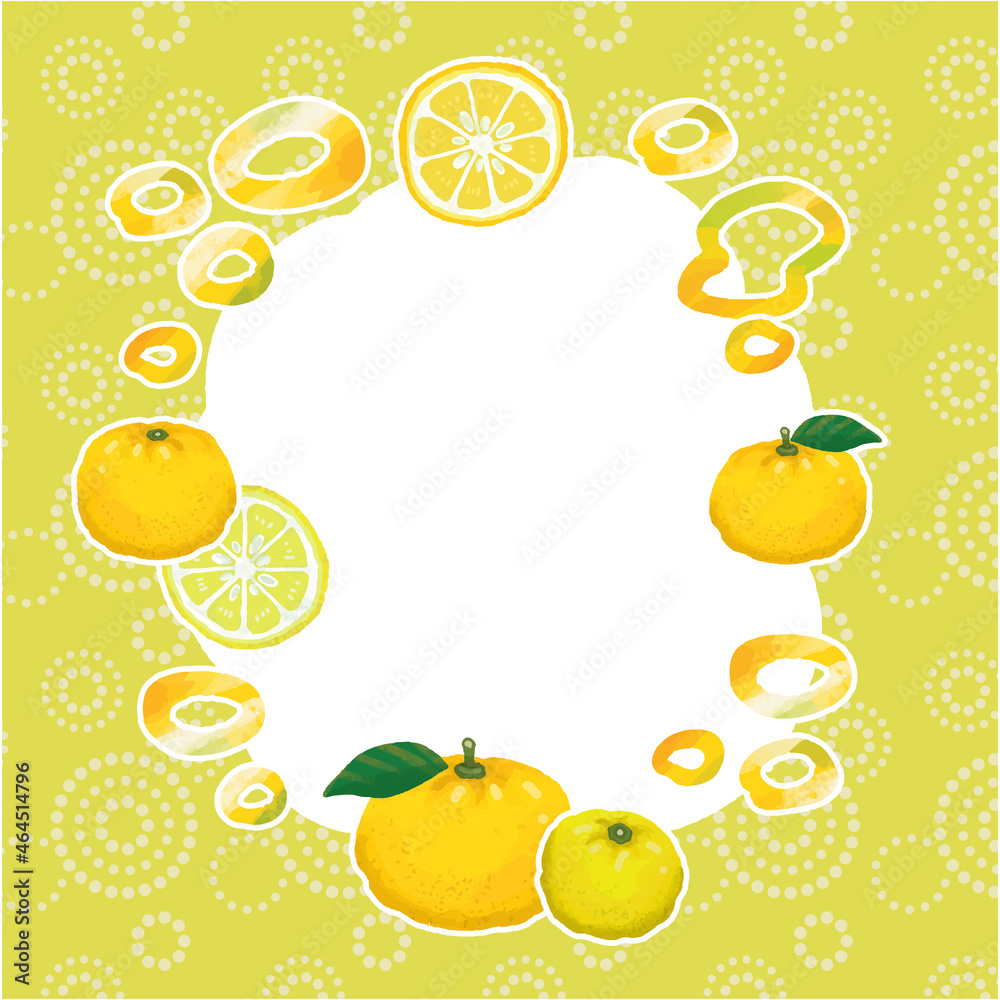 爽やかな手描き風のゆずのデザインイラスト 薄黄緑 Stock Vector Adobe Stock