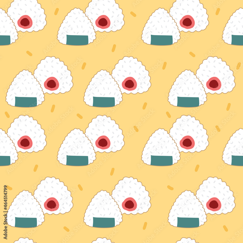 Naklejka premium Seamless Onigiri Pattern, Japanese Food on orange background
