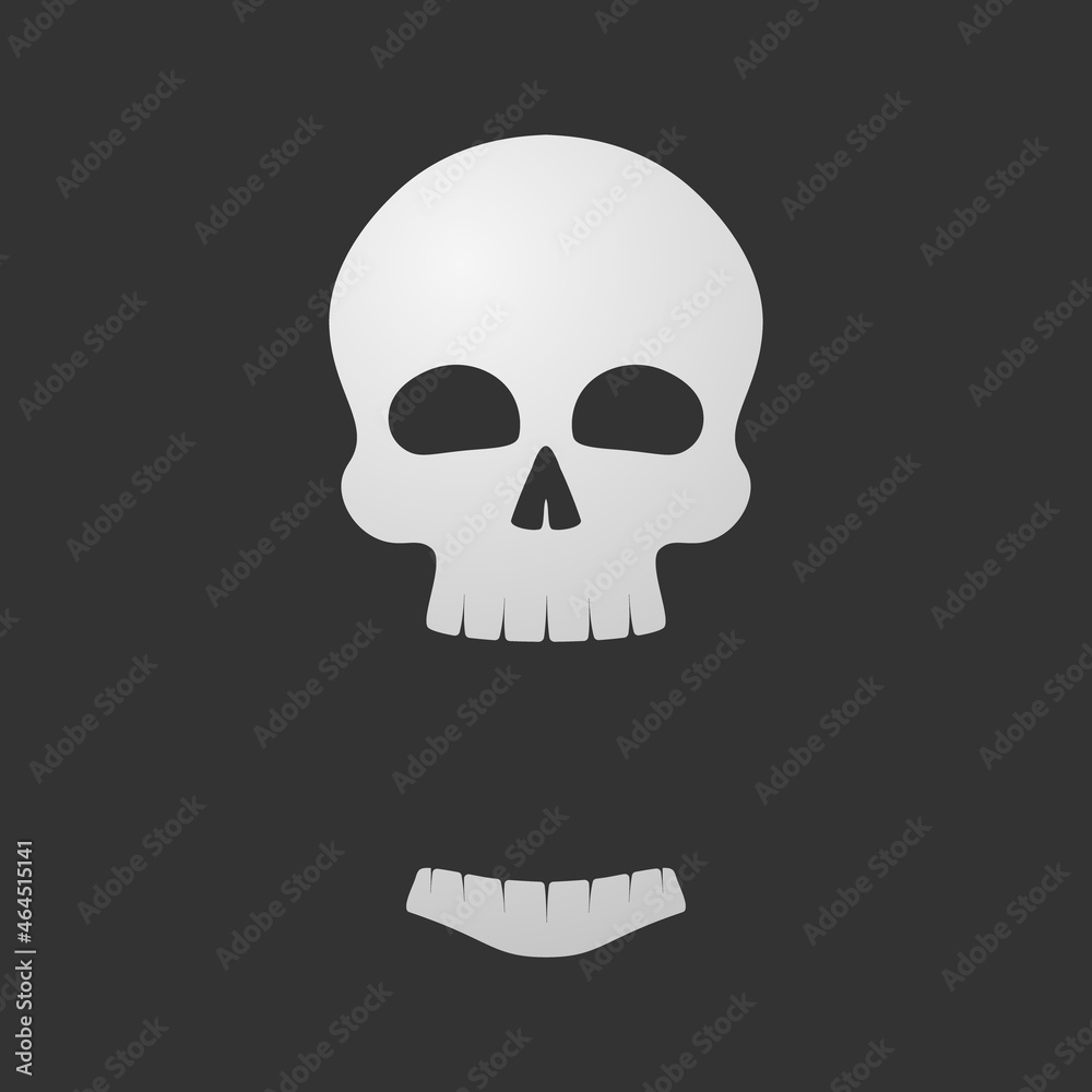 white human skull with separated jaws, logo of a laughing ghost white human skull with separated jaws, logo of a laughing ghost