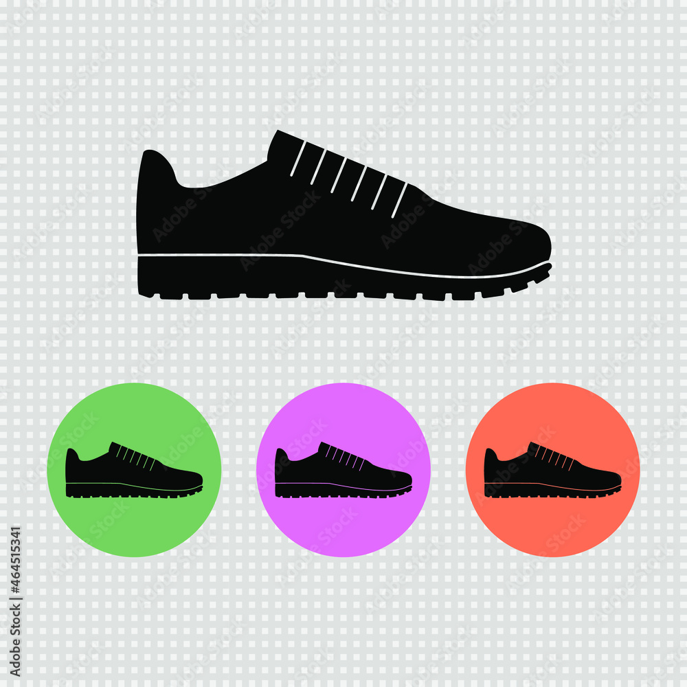 Sneakers simple icon and round icons with sport shoes. Isolated vector illustration and clipart with training, running and fitness footwear. Website colored elements.
Sneakers simple icon and round icons with sport shoes. Isolated vector illustration and clipart with training, running and fitness footwear. Website colored elements.
