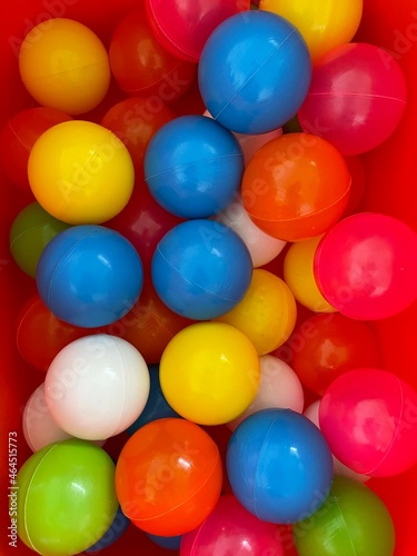 Close up of colorful plastic balls in kids playroom
