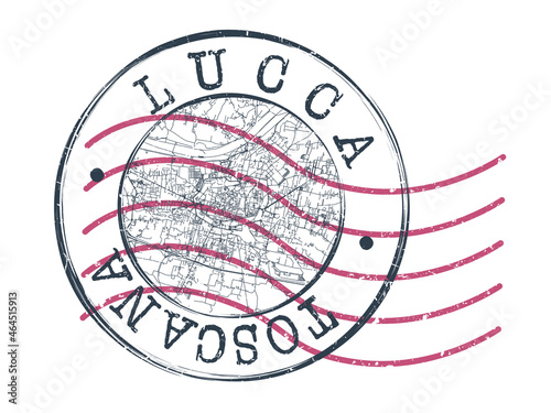Lucca, Province of Lucca, Italy Stamp Map Postal. Silhouette Seal Roads and Streets. Passport Round Design. Vector Icon. Design Retro Travel National Symbol.