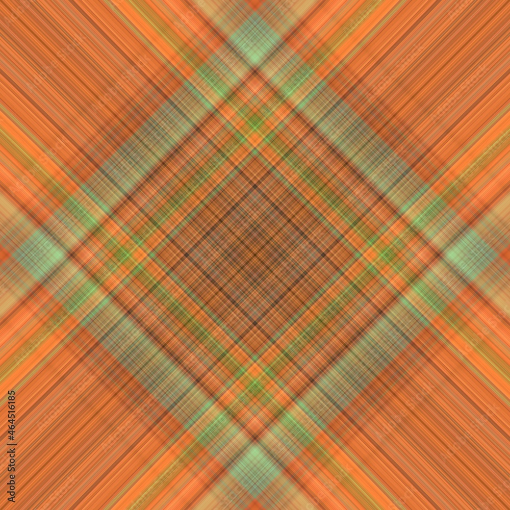 Fototapeta premium Orange checkered background with green and black stripes, lines. Abstract, checkered, diagonal pattern. For scrapbooking, printing, websites.