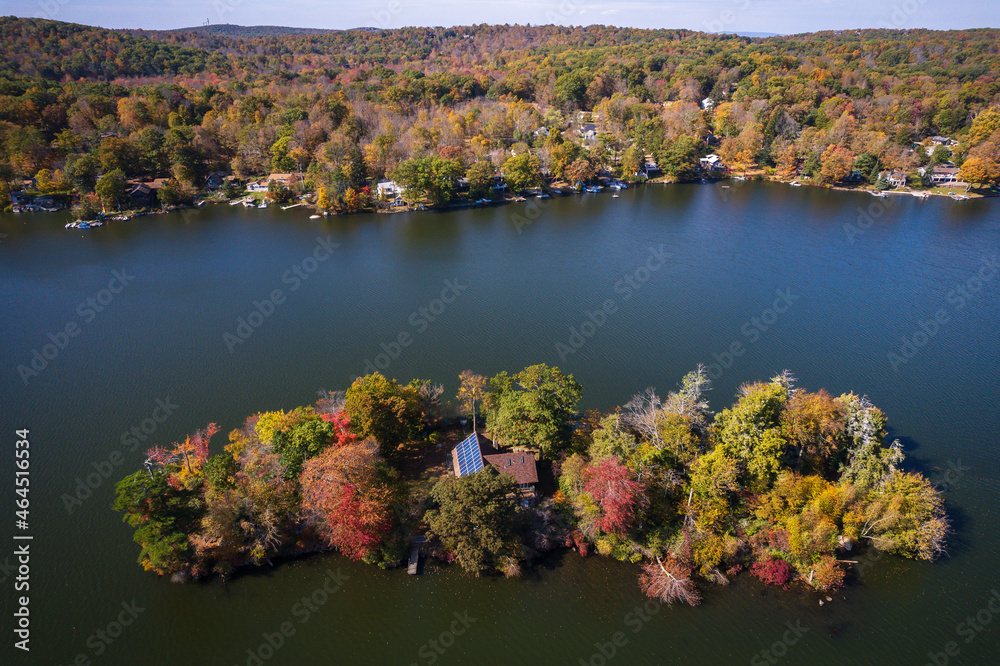Aerial Drone of Highland Lake New Jersey Foliage Aerial Drone of Highland Lake New Jersey Foliage