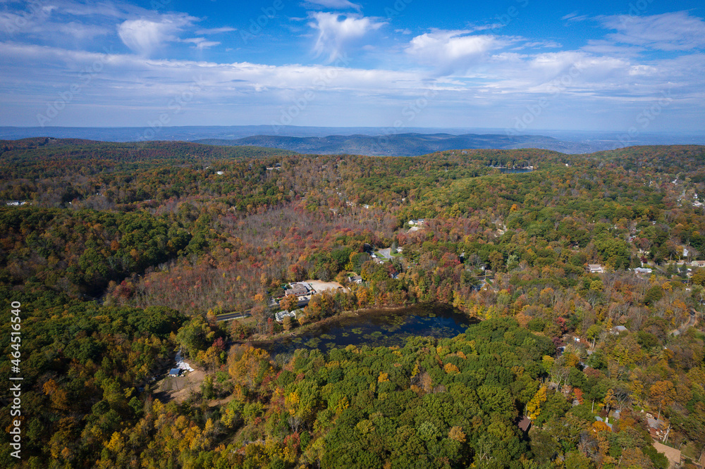 Aerial Drone of Highland Lake New Jersey Foliage 