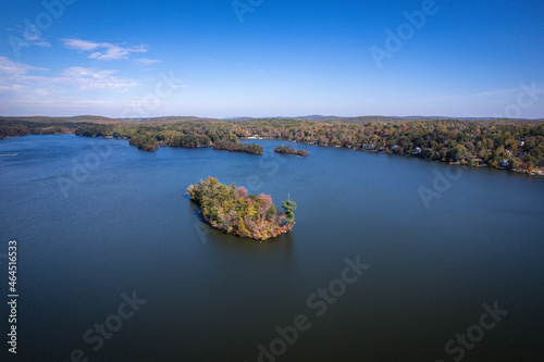 Aerial Drone of Highland Lake New Jersey Foliage © Jin