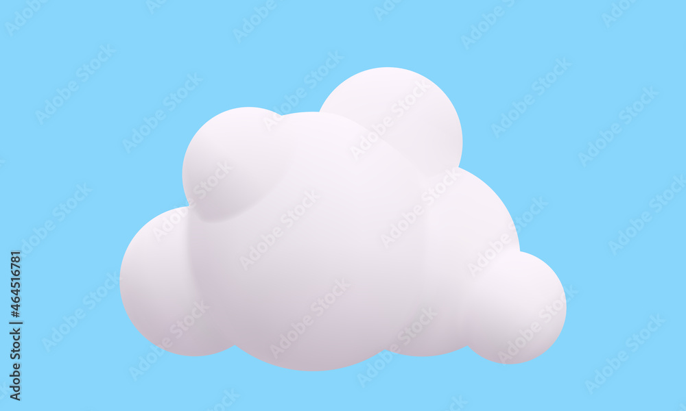 3d render soft round cartoon fluffy cloud isolated on a blue background. Vector illustration