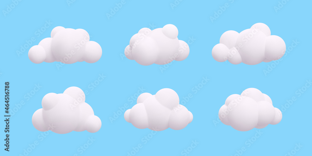 3d realistic white clouds collection isolated on blue background. Vector illustration