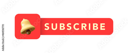 Subscribe, bell button isolated on white background. Red button subscribe to channel, blog. Vector illustration