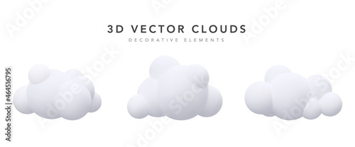 Collection of decorative realistic clouds isolated on white background. Vector illustration