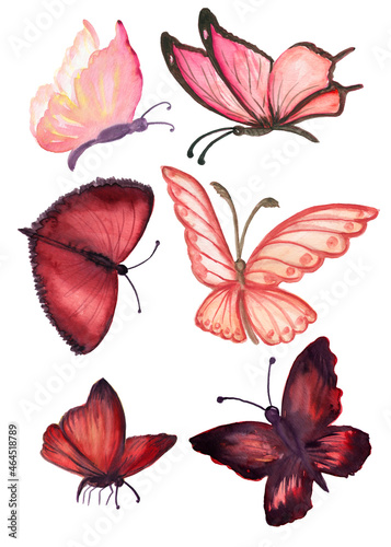 Watercolor set of colored butterflies. Perfect for stickers,stickers,postcards,baby shower,crafts and hobbies. © SavirinaArt