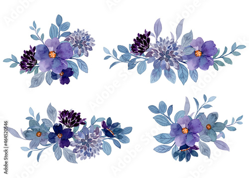 Purple floral arrangement collection with watercolor