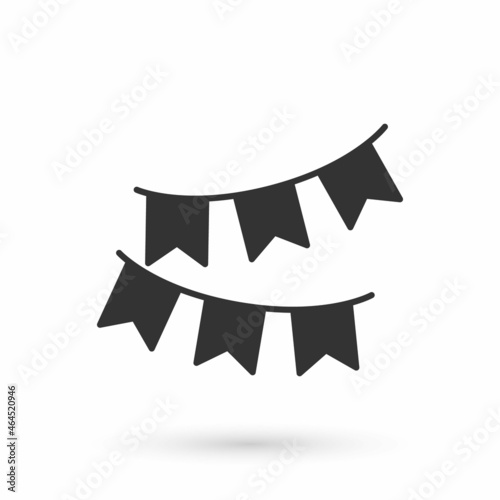 Grey Carnival garland with flags icon isolated on white background. Party pennants for birthday celebration, festival decoration. Vector