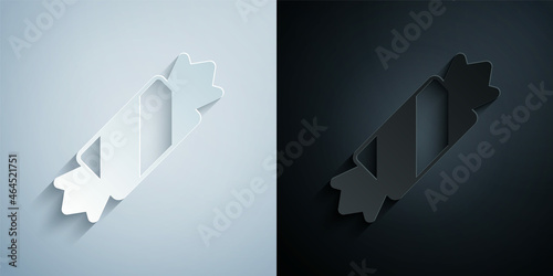 Paper cut Candy icon isolated on grey and black background. Merry Christmas and Happy New Year. Paper art style. Vector