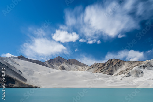 The white sand mountains and lake in Kashgar Prefecture, Xinjiang, China. photo