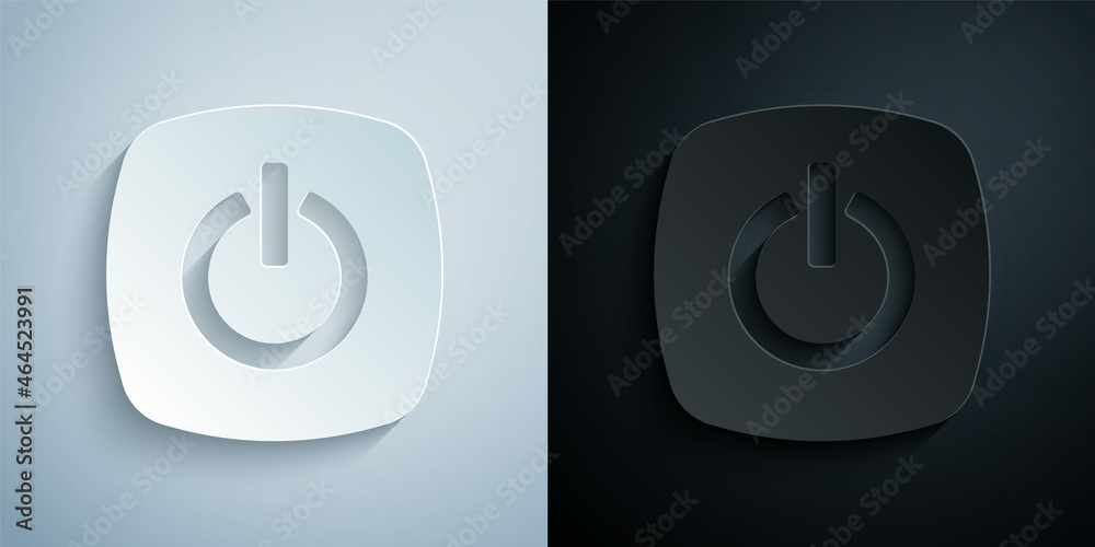 Paper cut Power button icon isolated on grey and black background. Start sign. Paper art style. Vector Paper cut Power button icon isolated on grey and black background. Start sign. Paper art style. Vector