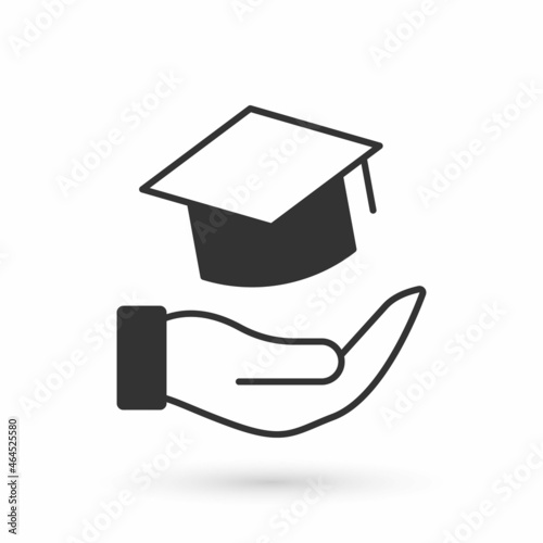 Grey Education grant icon isolated on white background. Tuition fee, financial education, budget fund, scholarship program, graduation hat. Vector
