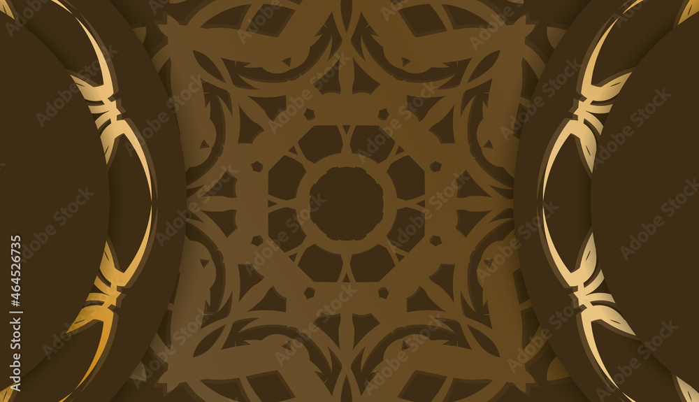 Banner template of brown color with mandala gold pattern for design under the text Banner template of brown color with mandala gold pattern for design under the text