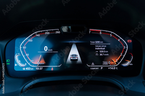 Close-up shot of no brand
speedometer in the car.