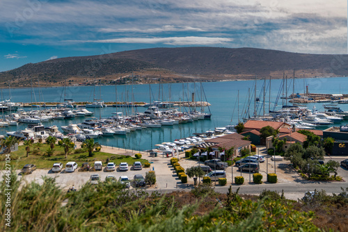 Alacati, Izmir, Turkey - August 25 2021: Panoramic view of Alacati is famous for  windsurfing and kite surfing. photo