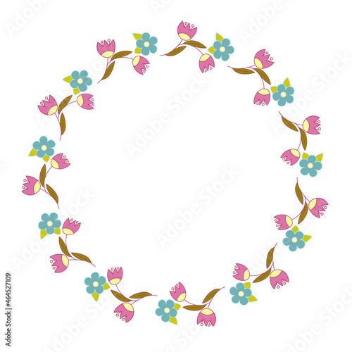 Floral frame. Flowers and leaves. Vector. Colorful element for design in doodle style. 