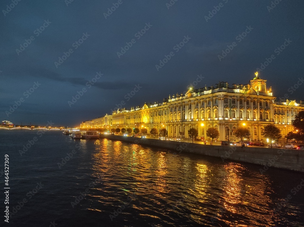 Night St. Petersburg, after the rain. The cultural capital of Russia at night.