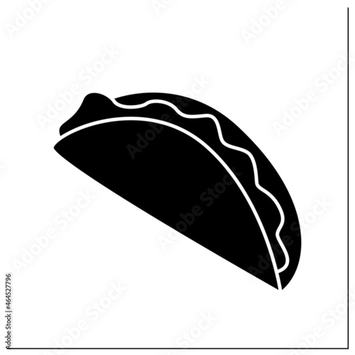 Quesabirria glyph icon. Mexican tacos with beef. Traditional snack. Beef filling. Food trends concept.Filled flat sign. Isolated silhouette vector illustration
