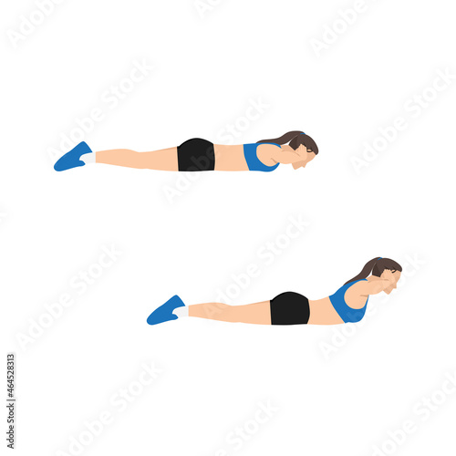 Woman doing Back extensions exercise. Flat vector illustration isolated on white background
